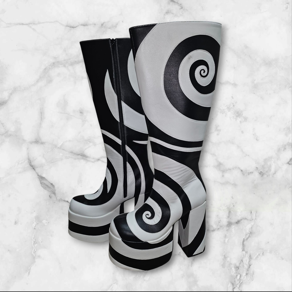 Black and White Swirl Platform Boots